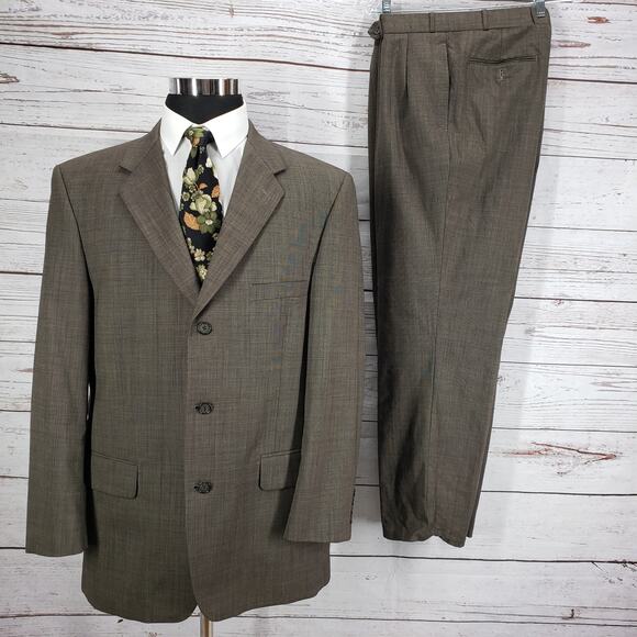 Jeffrey Banks Men's Brown 100%Wool 2piece Suit Set Size 44R - Picture 1 of 15